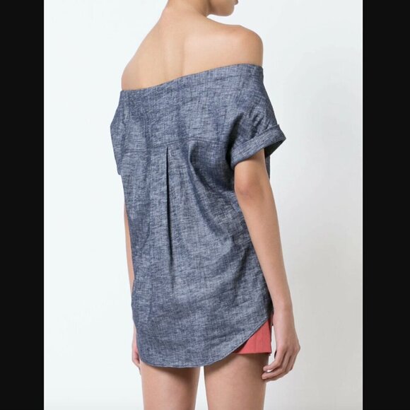 Theory Velvela Chambray Shirt In Deep Denim M - Picture 2 of 10